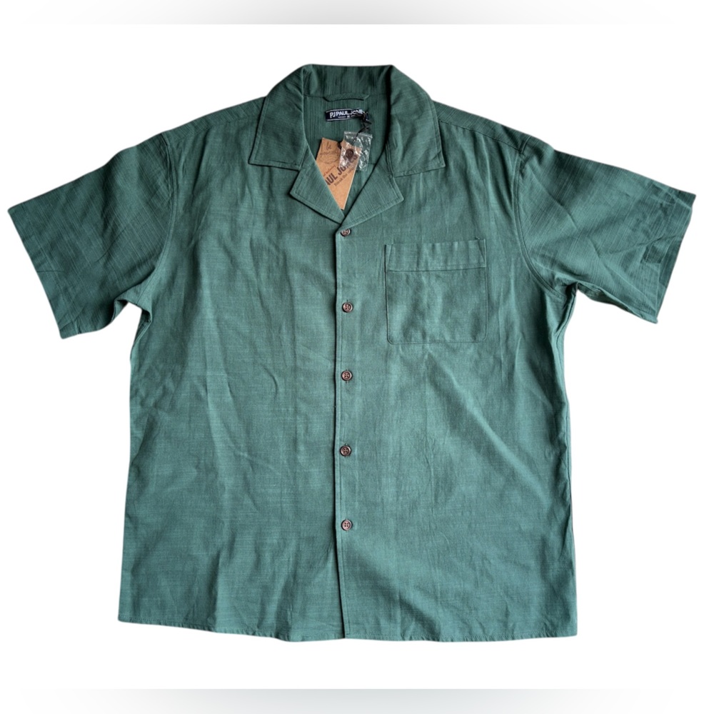 Paul Jones PJ Mens Casual Short Sl ‎ Shirt Button Front Sz M Untucked Green NWT